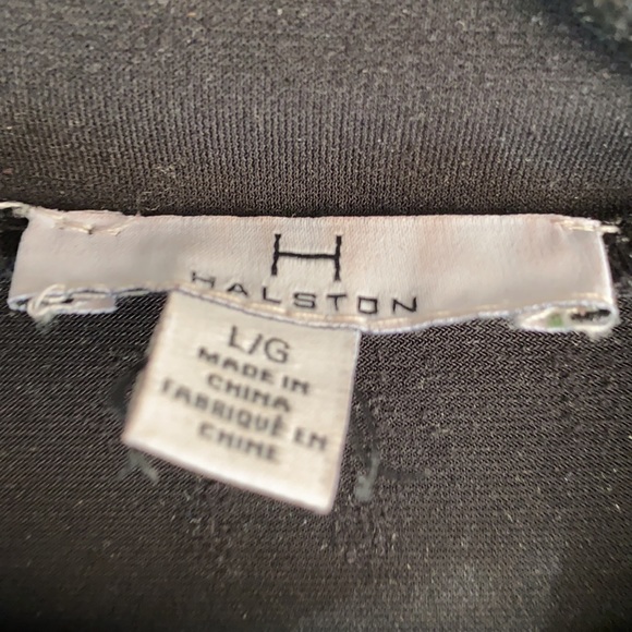 Halston black mock neck long sleeve tee with see through mesh shoulders - Picture 2 of 6